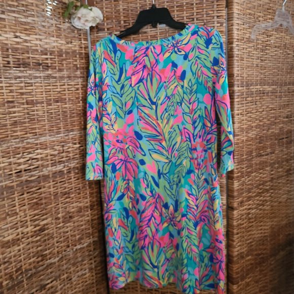 LILLY PULITZER Palmetto Dress Pink ¾” Sleeve Knee Length Button Pocket - Picture 8 of 9
